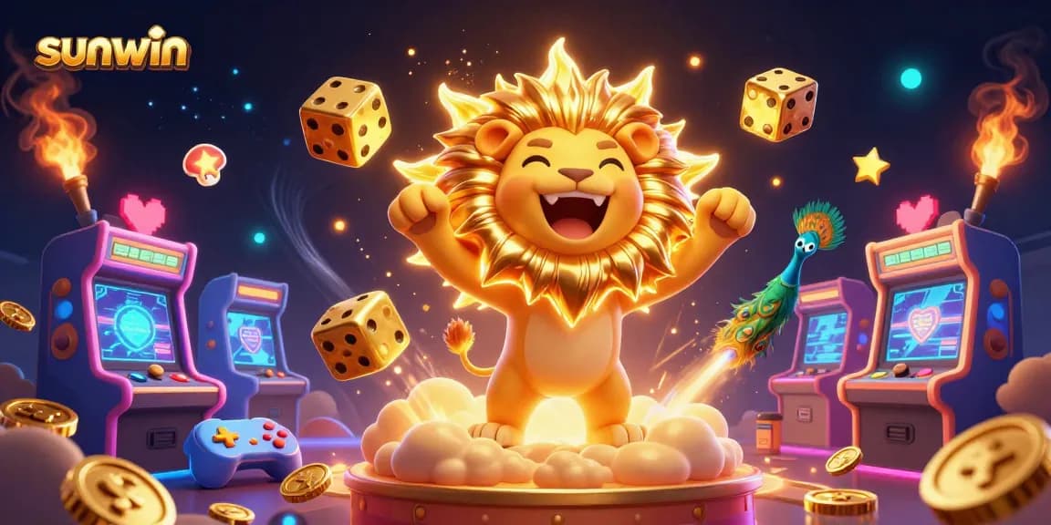 Engage with sunwin's dynamic 3D casino world filled with game machines and golden elements.