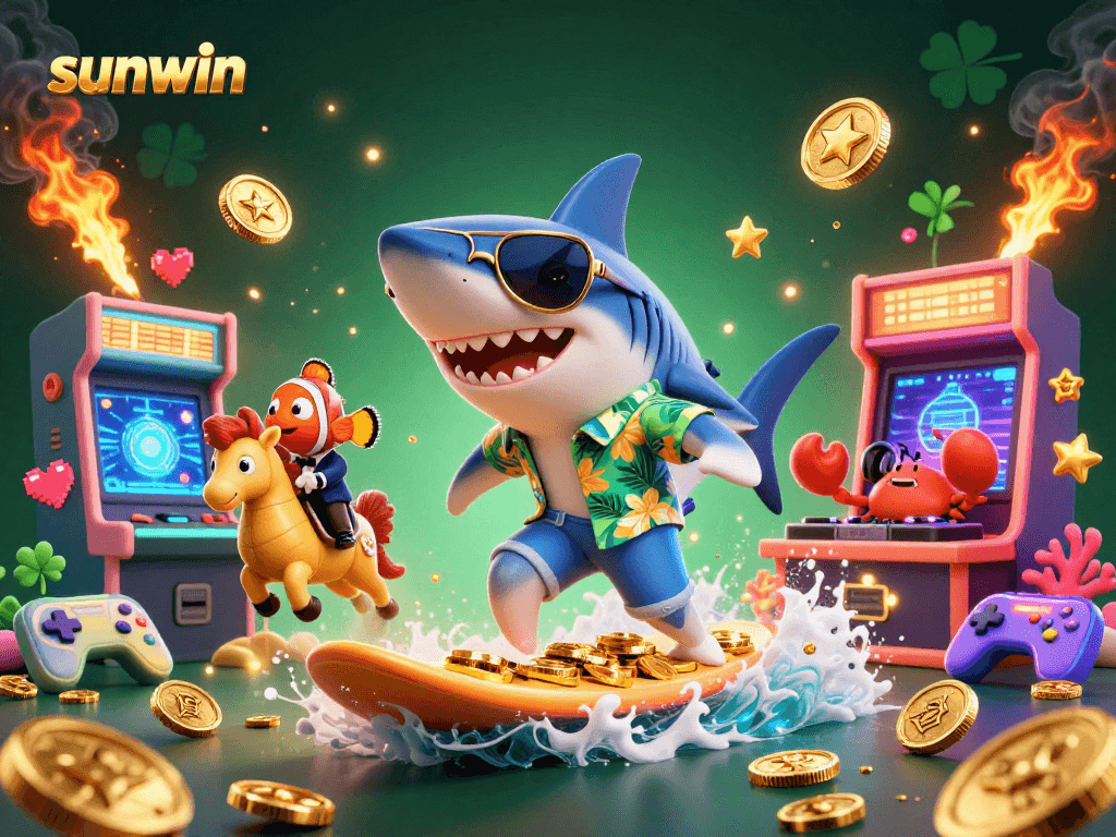 Experience sunwin thrills with a vibrant casino scene featuring fun characters and rich gaming elements.