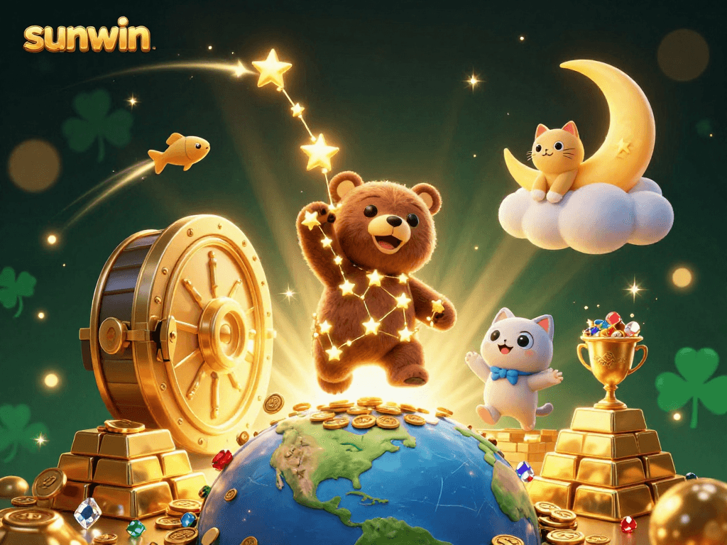 Engage in thrilling gameplay with sunwin as the constellation bear collects coins under a starry night.
