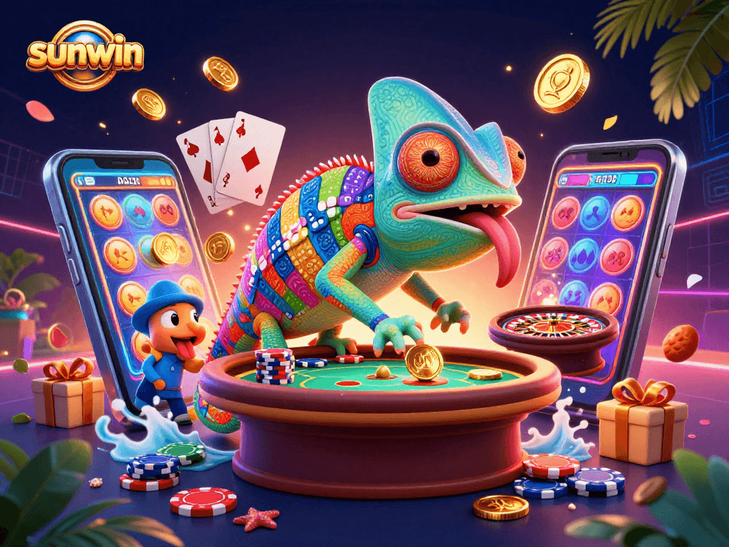 Experience sunwin's thrilling casino adventures with our vibrant 3D chameleon owner!
