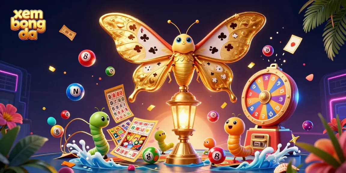 Xem bong da online in 2026 with vibrant casino-themed elements and dynamic lottery balls.