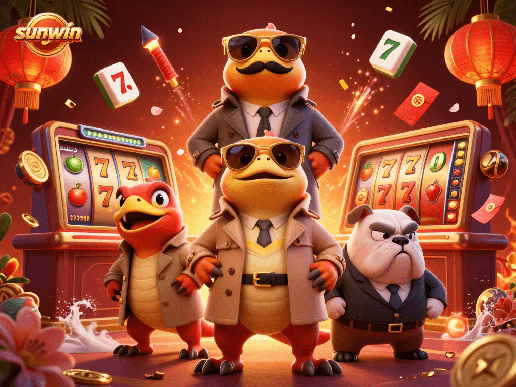 Experience fun at sunwin with cartoon raptors attempting entry to VIP casino lounge.