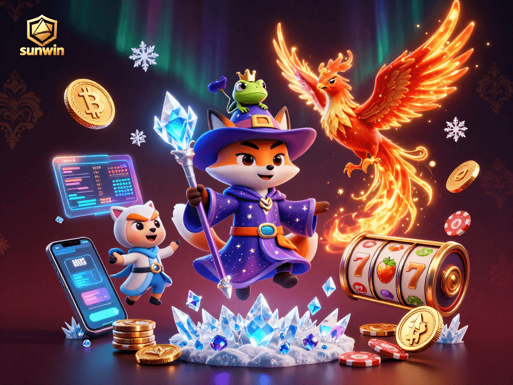 Experience thrilling gameplay with sunwin casino, featuring a wizard fox and phoenix among vibrant slot symbols.