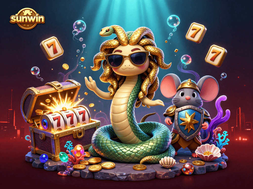 Engage in exciting slot gameplay with sunwin's vibrant Medusa and treasure-filled scene.