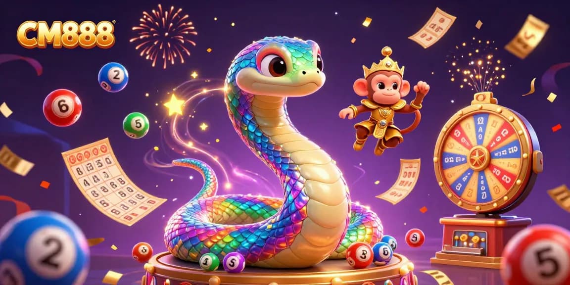 Engage with CM888 by enjoying vibrant lottery elements in a dynamic casino scene.