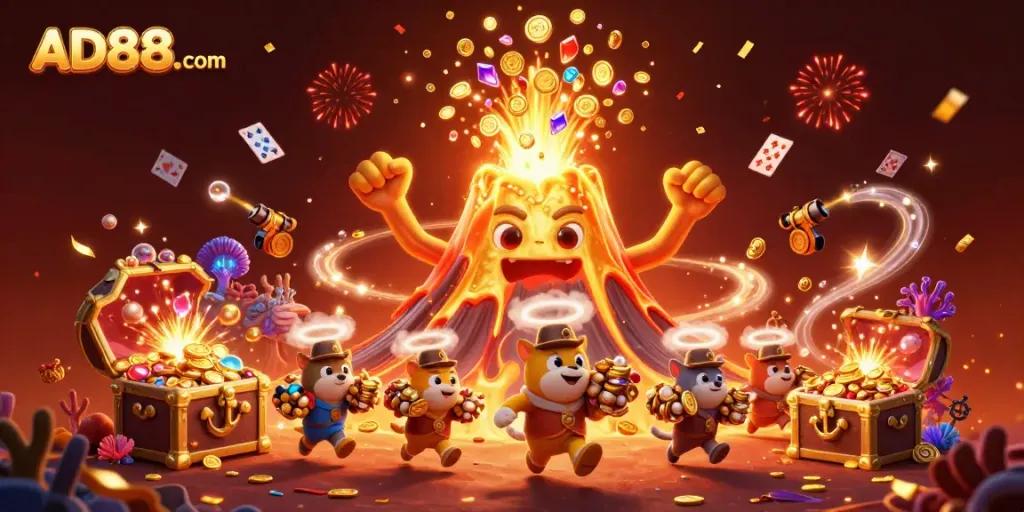 Experience winning with AD88. com in a colorful treasure-filled casino eruption