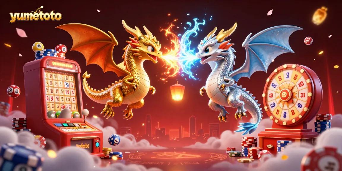 Experience exhilarating gameplay with yumetoto as gold and silver dragons embody the thrill of lottery wins.