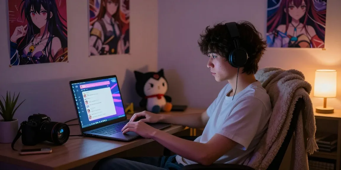 Engaging in ai hentai chat with a lifelike character in a cozy, dimly lit room.
