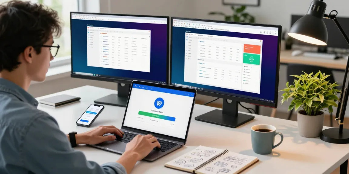 WPS Download process on a modern workspace with productivity tools and a laptop.