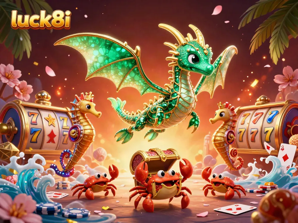 Engage with luck8i’s magical casino world featuring a sea dragon, seahorses, and treasure.