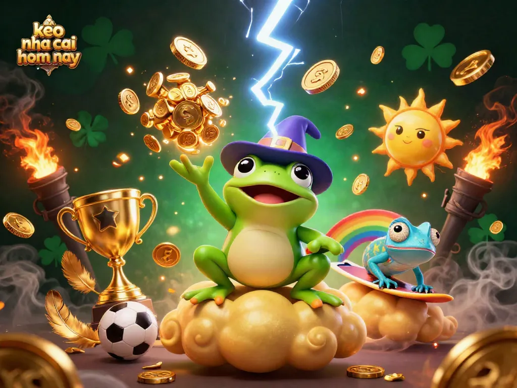 Engage with keo nha cai hom nay as the weather wizard frog conjures golden coins in an exhilarating gambling scene.
