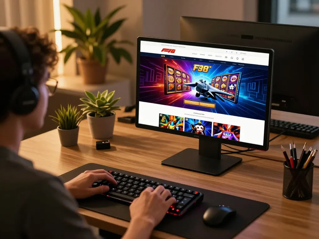 Engaging with the dynamic trang chủ F168 platform on a modern gaming setup, showcasing online casino excitement