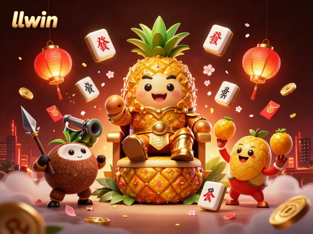 Experience llwin excitement with our playful golden pineapple king and dynamic casino scene.